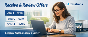 Privatperson gennemgår transporttilbud fra transportører på ExusTrans-platformen