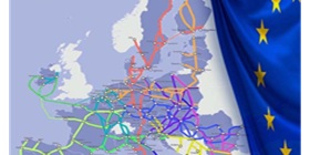 Trans-European Transport Network (TEN-T) på kortet og Europas flag